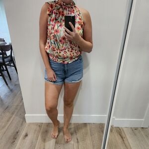 Milly multicolored sleeveless tank top with ruffle neckline